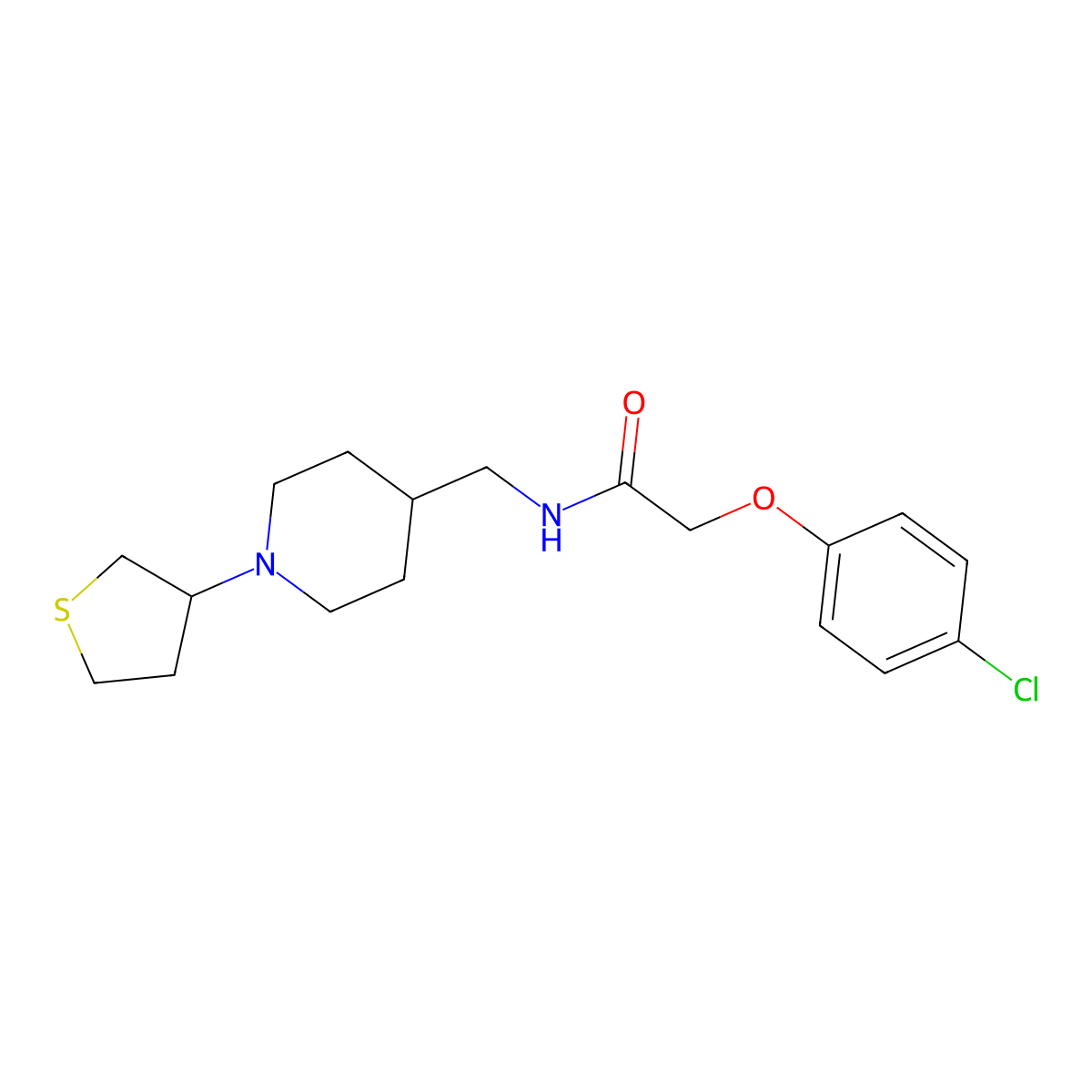 2-(4-chlorophenoxy)-N-((1-(tetrahydrothiophen-3-yl)piperidin-4-yl)methyl)acetamide molecular structure, CAS 2034572-38-6