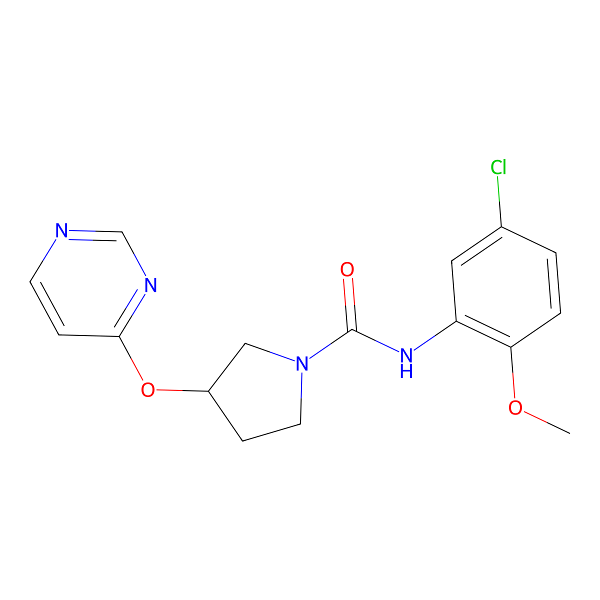 N-(5-chloro-2-methoxyphenyl)-3-(pyrimidin-4-yloxy)pyrrolidine-1-carboxamide molecular structure, CAS 2034572-42-2