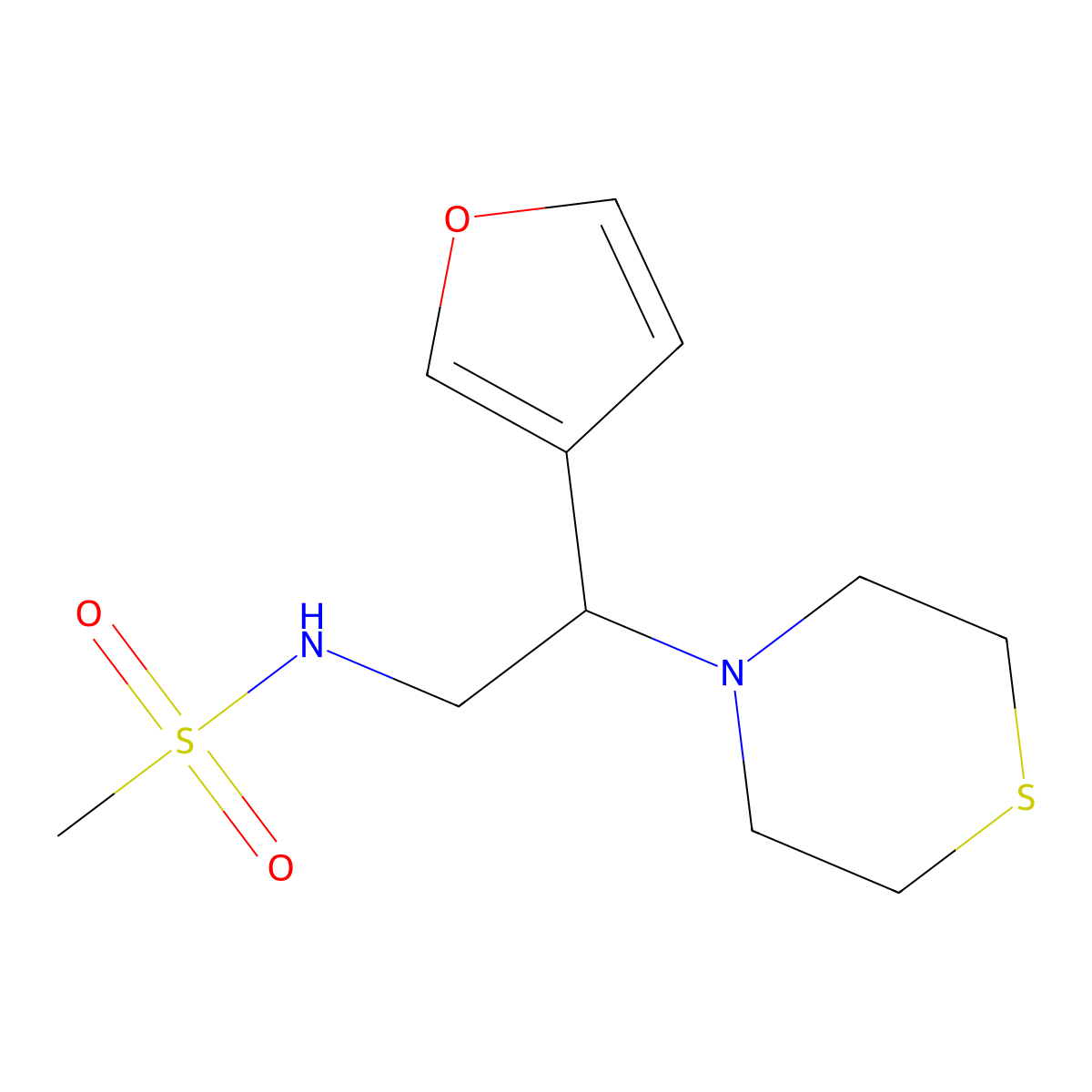 N-(2-(furan-3-yl)-2-thiomorpholinoethyl)methanesulfonamide molecular structure, CAS 2034572-43-3