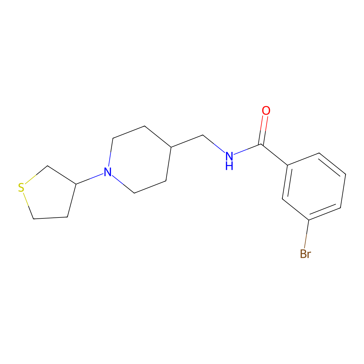 3-bromo-N-((1-(tetrahydrothiophen-3-yl)piperidin-4-yl)methyl)benzamide molecular structure, CAS 2034572-45-5