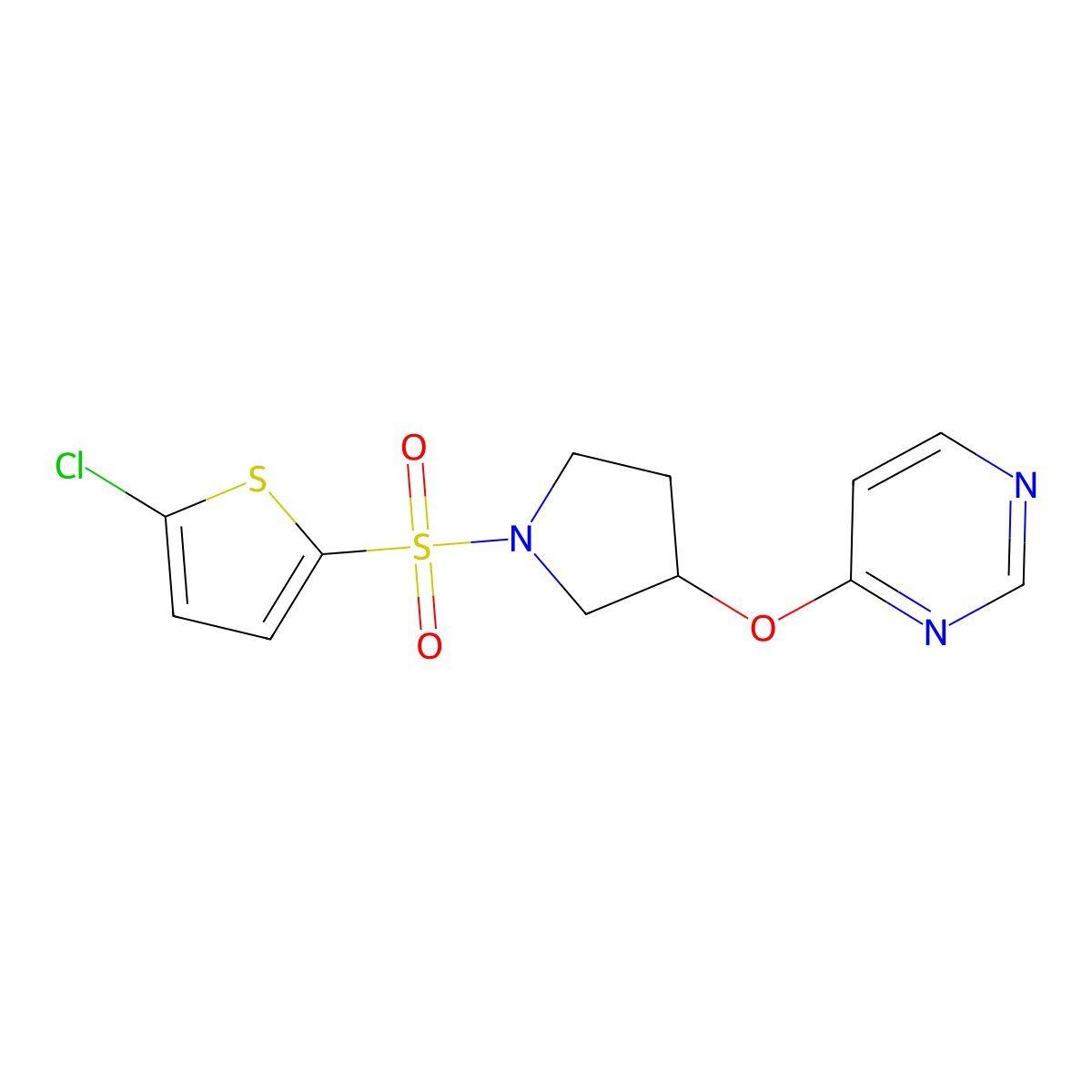 4-((1-((5-Chlorothiophen-2-yl)sulfonyl)pyrrolidin-3-yl)oxy)pyrimidine molecular structure, CAS 2034572-48-8