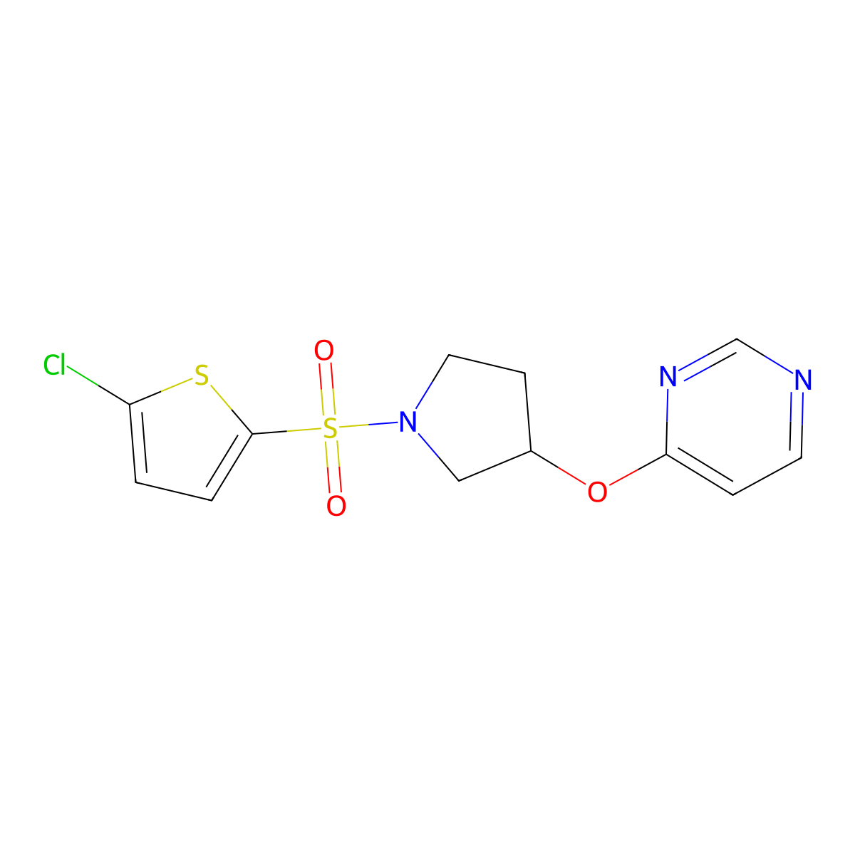4-((1-((5-Chlorothiophen-2-yl)sulfonyl)pyrrolidin-3-yl)oxy)pyrimidine molecular structure, CAS 2034572-48-8