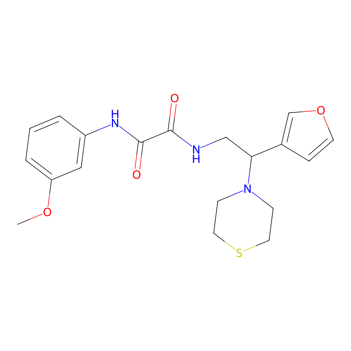 N1-(2-(furan-3-yl)-2-thiomorpholinoethyl)-N2-(3-methoxyphenyl)oxalamide molecular structure, CAS 2034572-49-9