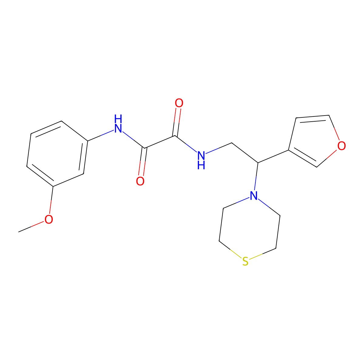 N1-(2-(furan-3-yl)-2-thiomorpholinoethyl)-N2-(3-methoxyphenyl)oxalamide molecular structure, CAS 2034572-49-9