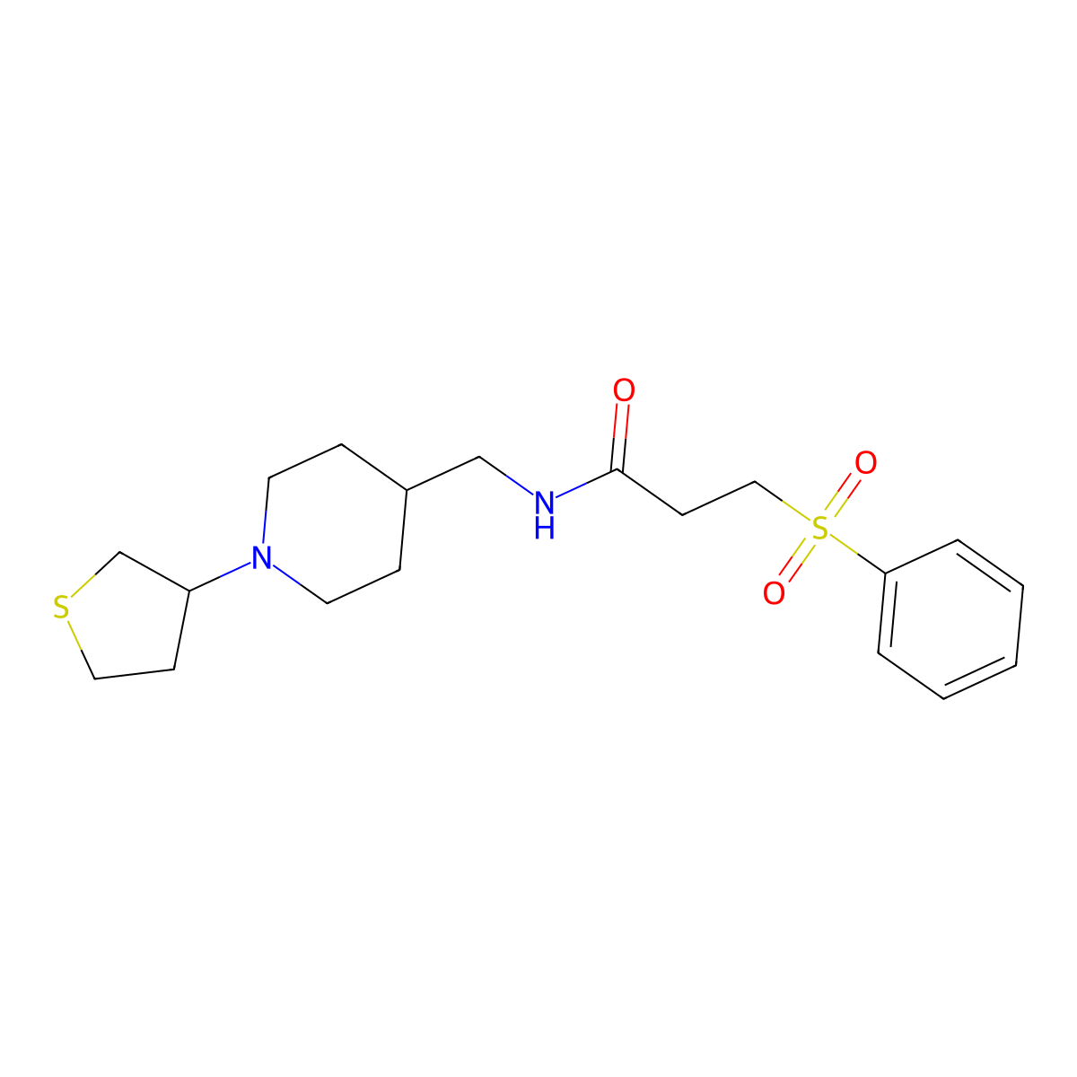 3-(phenylsulfonyl)-N-((1-(tetrahydrothiophen-3-yl)piperidin-4-yl)methyl)propanamide molecular structure, CAS 2034572-51-3
