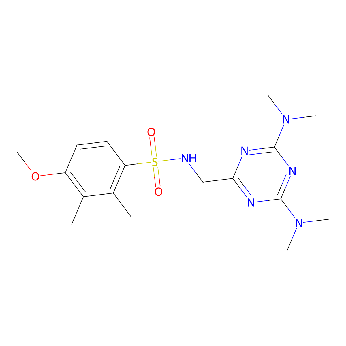 N-((4,6-bis(dimethylamino)-1,3,5-triazin-2-yl)methyl)-4-methoxy-2,3-dimethylbenzenesulfonamide molecular structure, CAS 2034572-52-4