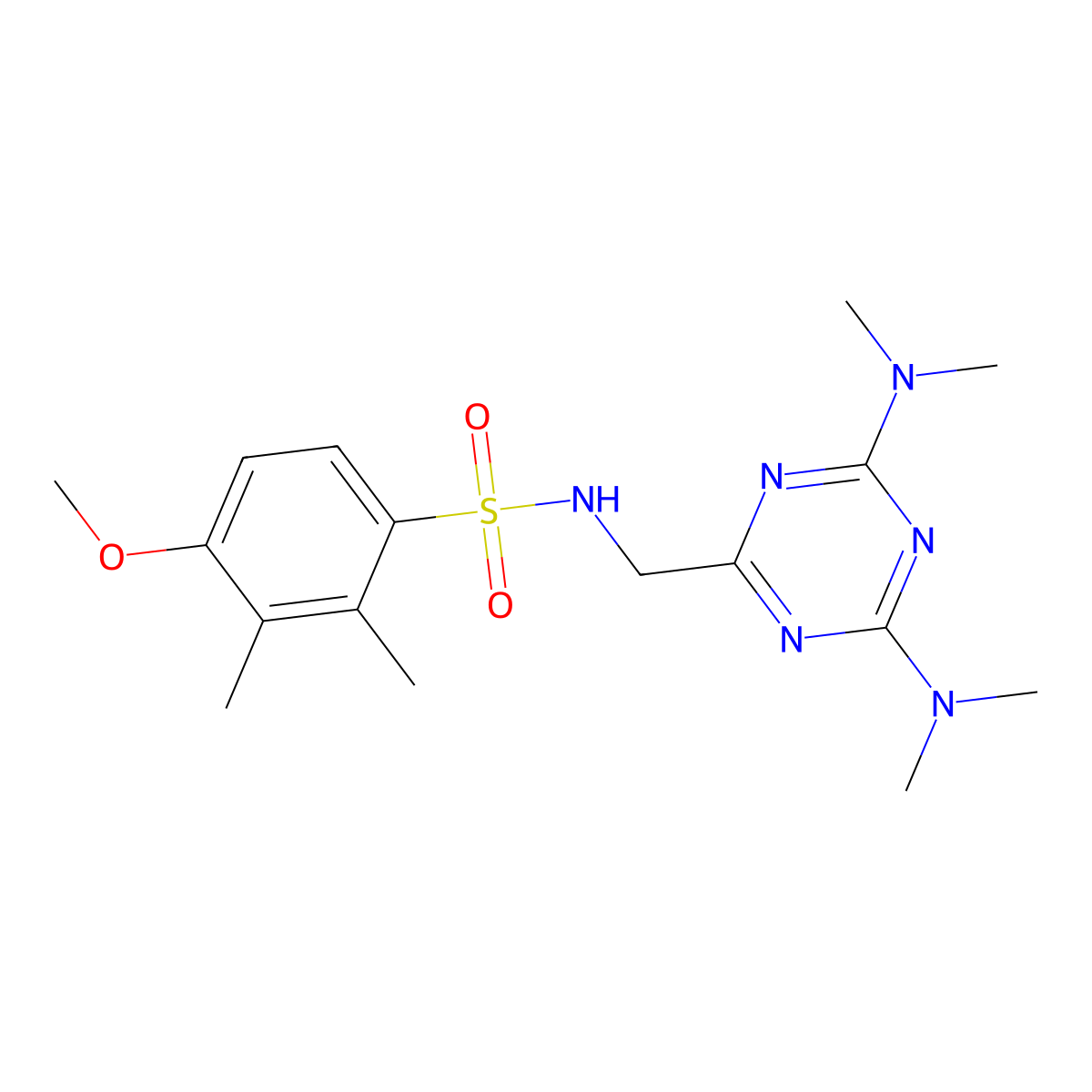 N-((4,6-bis(dimethylamino)-1,3,5-triazin-2-yl)methyl)-4-methoxy-2,3-dimethylbenzenesulfonamide molecular structure, CAS 2034572-52-4