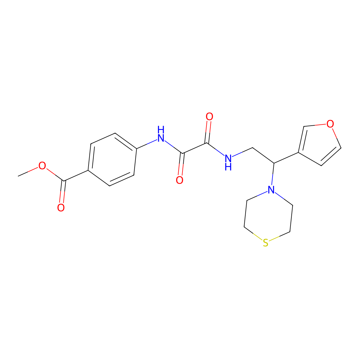 Methyl 4-(2-((2-(furan-3-yl)-2-thiomorpholinoethyl)amino)-2-oxoacetamido)benzoate molecular structure, CAS 2034572-54-6