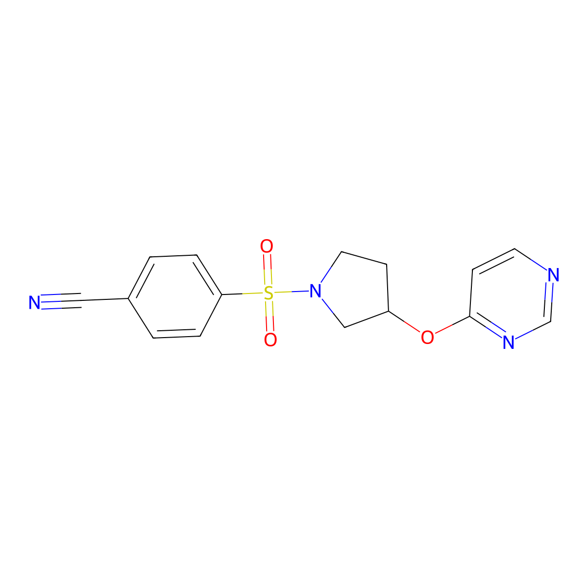 4-{[3-(Pyrimidin-4-yloxy)pyrrolidin-1-yl]sulfonyl}benzonitrile molecular structure, CAS 2034572-60-4