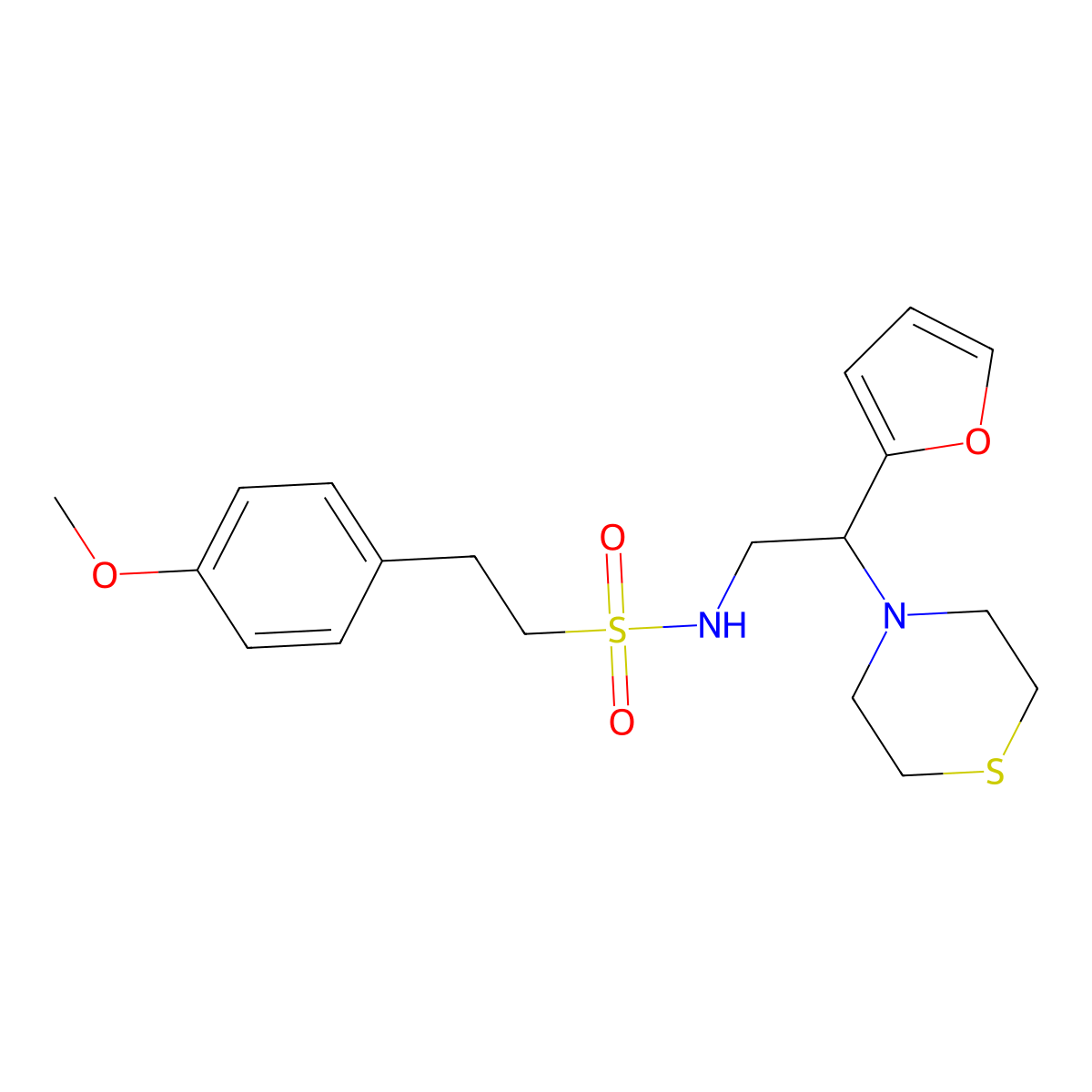 N-(2-(furan-2-yl)-2-thiomorpholinoethyl)-2-(4-methoxyphenyl)ethanesulfonamide molecular structure, CAS 2034572-63-7