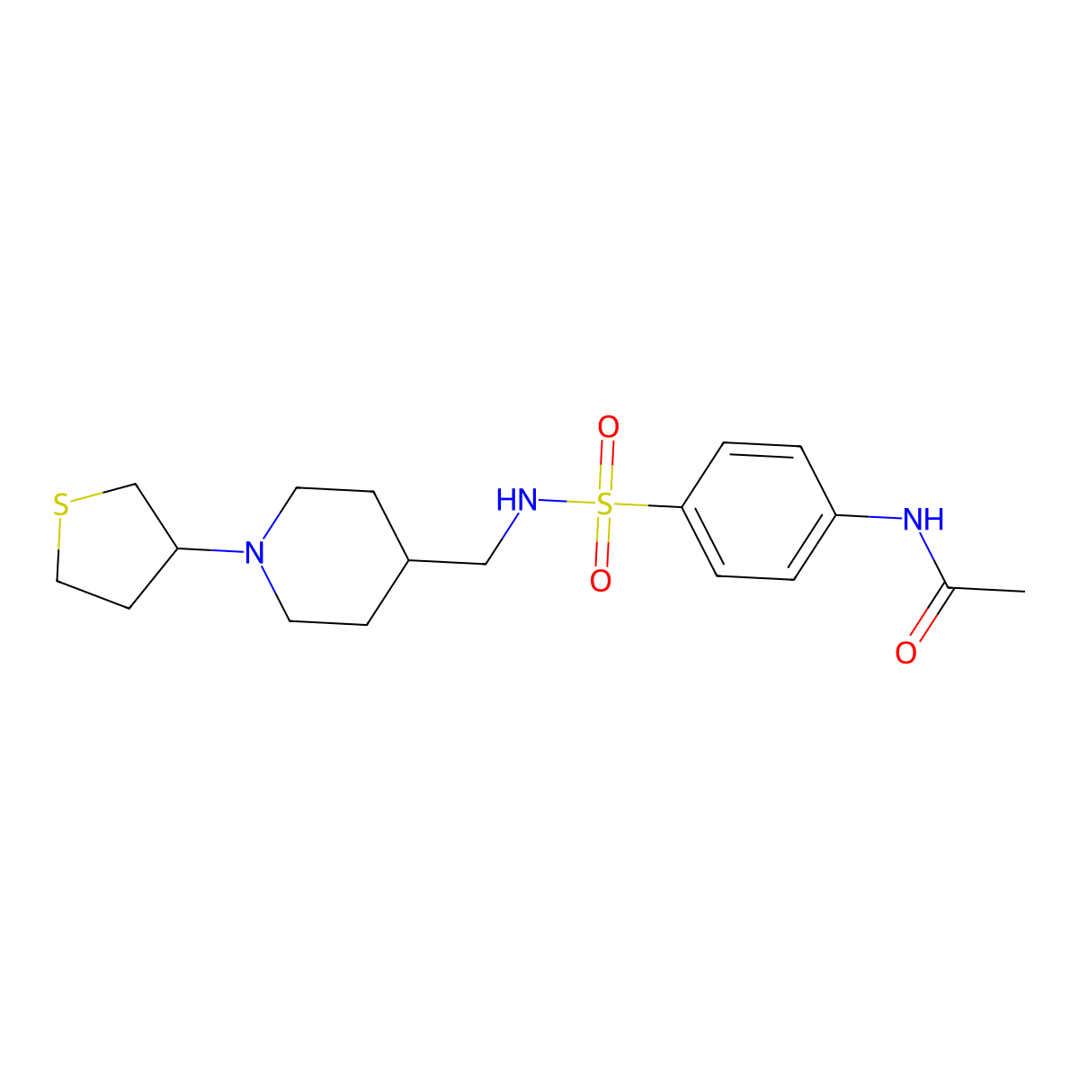 N-(4-(N-((1-(tetrahydrothiophen-3-yl)piperidin-4-yl)methyl)sulfamoyl)phenyl)acetamide molecular structure, CAS 2034572-65-9