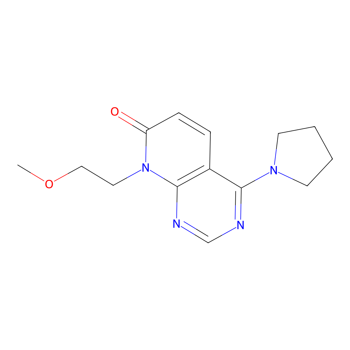 8-(2-methoxyethyl)-4-(pyrrolidin-1-yl)pyrido[2,3-d]pyrimidin-7(8H)-one molecular structure, CAS 2034572-71-7