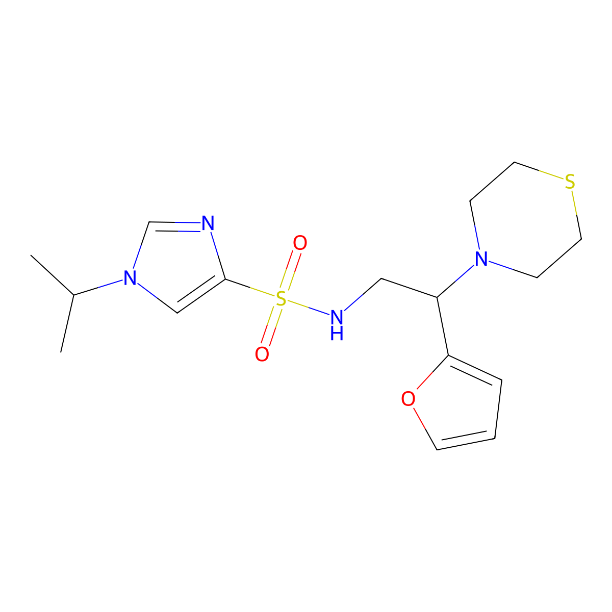 N-(2-(furan-2-yl)-2-thiomorpholinoethyl)-1-isopropyl-1H-imidazole-4-sulfonamide molecular structure, CAS 2034572-78-4