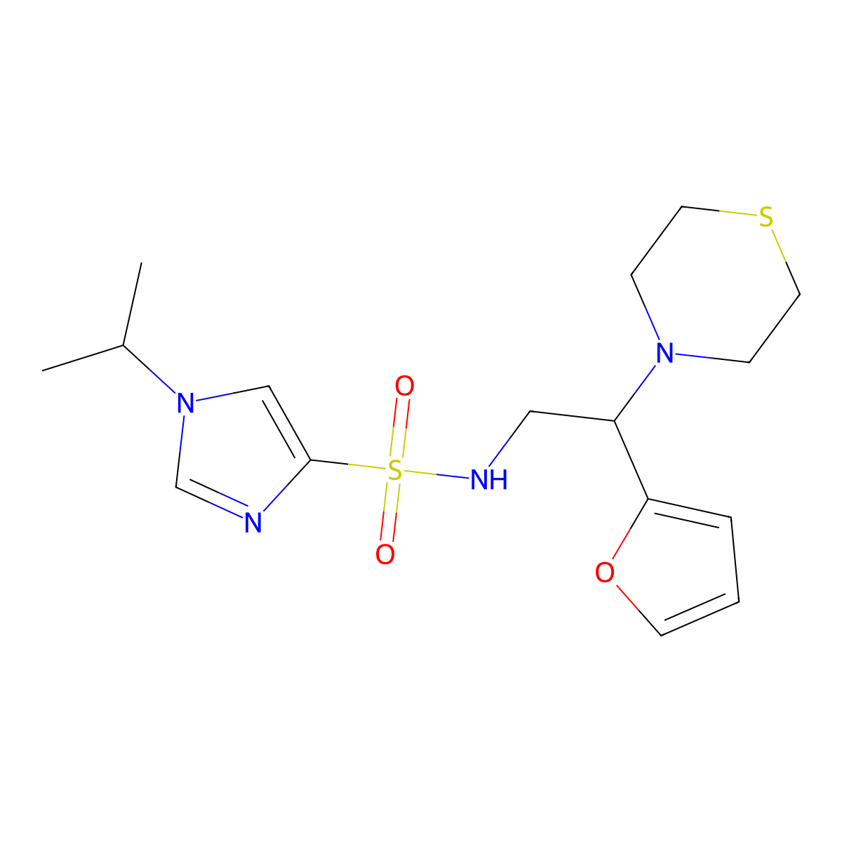 N-(2-(furan-2-yl)-2-thiomorpholinoethyl)-1-isopropyl-1H-imidazole-4-sulfonamide molecular structure, CAS 2034572-78-4