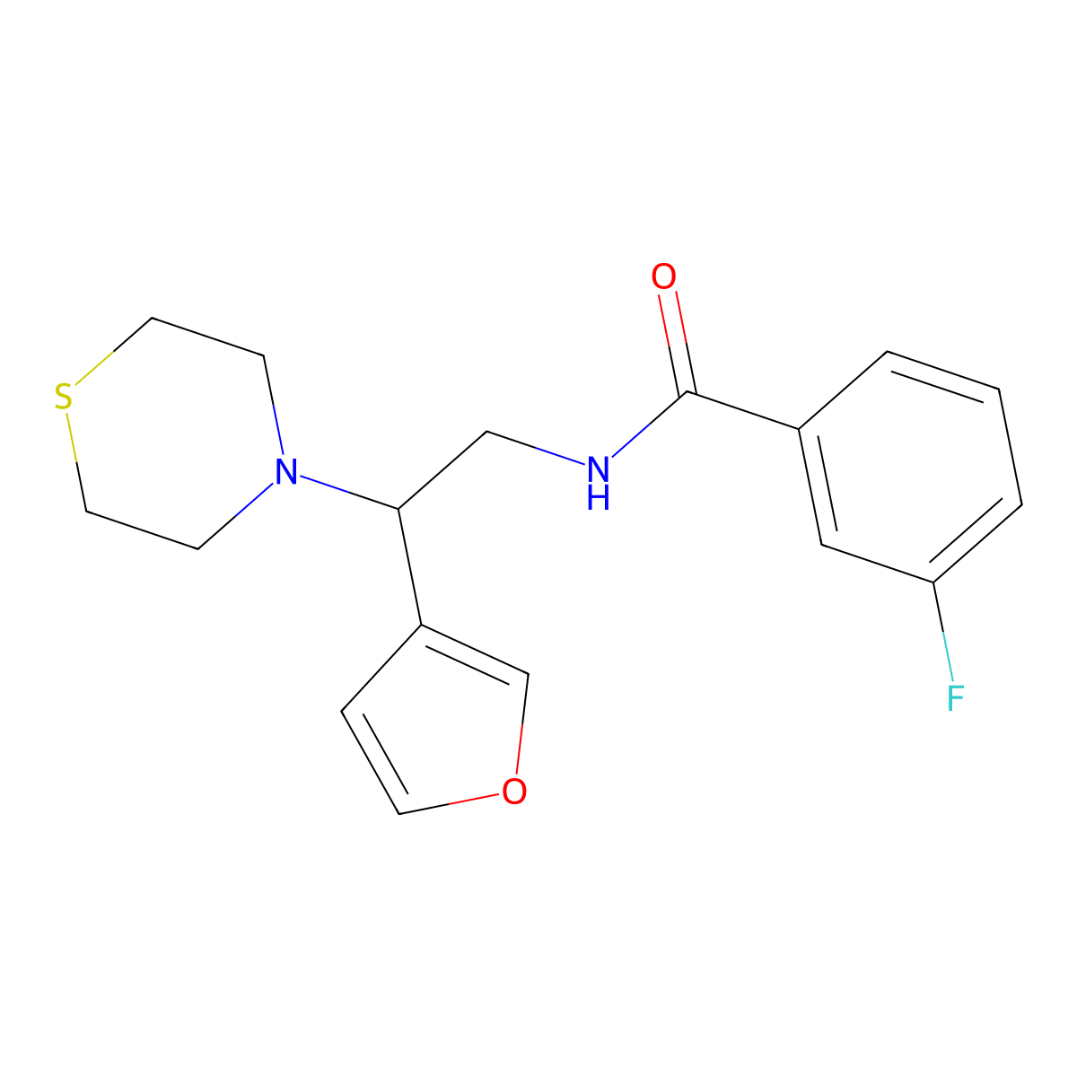 3-fluoro-N-(2-(furan-3-yl)-2-thiomorpholinoethyl)benzamide molecular structure, CAS 2034572-79-5