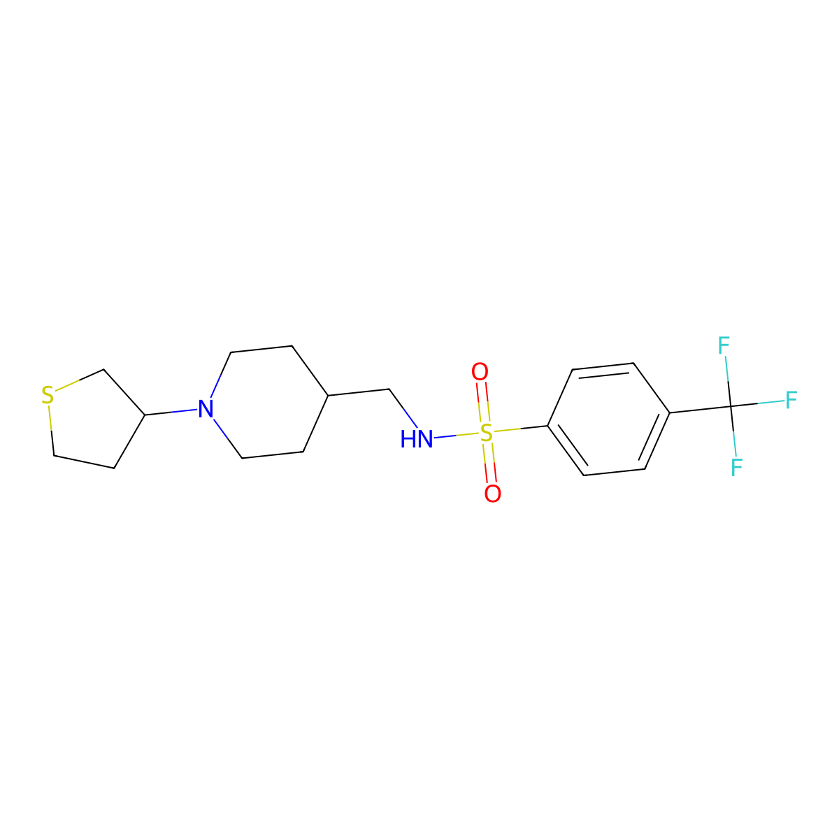 N-((1-(tetrahydrothiophen-3-yl)piperidin-4-yl)methyl)-4-(trifluoromethyl)benzenesulfonamide molecular structure, CAS 2034572-83-1