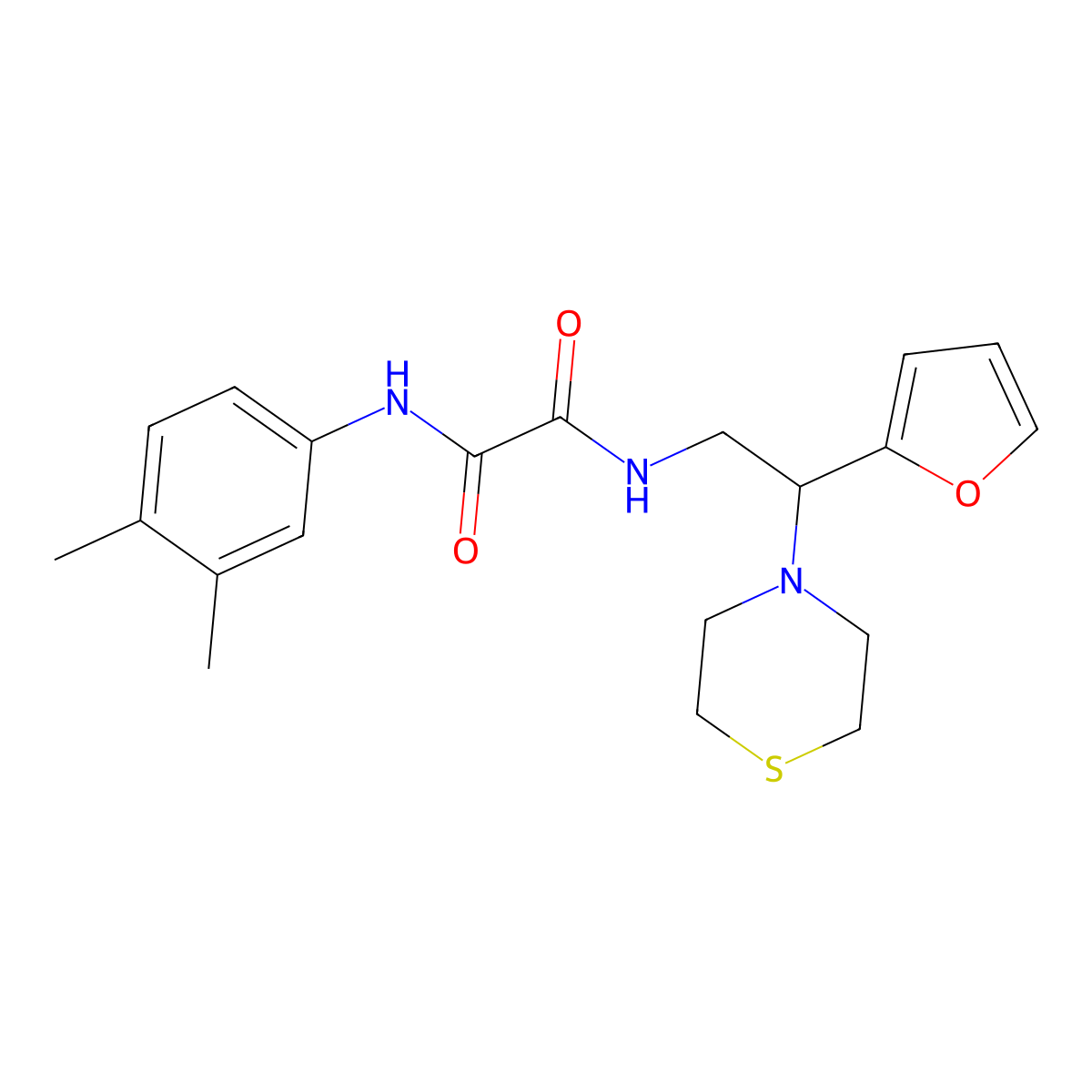 N1-(3,4-dimethylphenyl)-N2-(2-(furan-2-yl)-2-thiomorpholinoethyl)oxalamide molecular structure, CAS 2034572-87-5