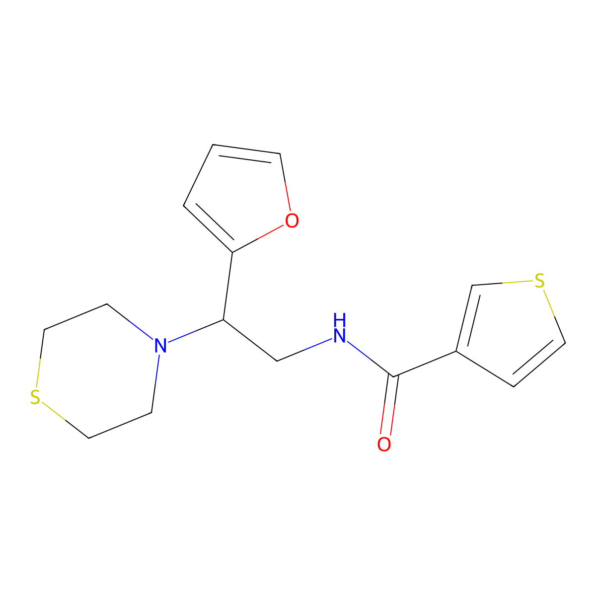 N-(2-(furan-2-yl)-2-thiomorpholinoethyl)thiophene-3-carboxamide molecular structure, CAS 2034572-95-5