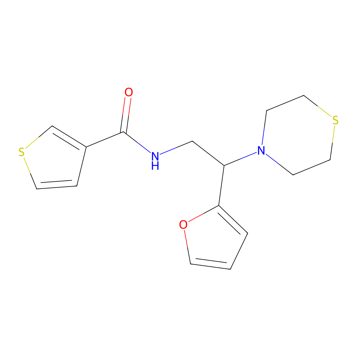 N-(2-(furan-2-yl)-2-thiomorpholinoethyl)thiophene-3-carboxamide molecular structure, CAS 2034572-95-5