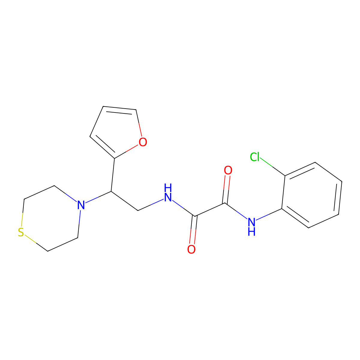 N1-(2-chlorophenyl)-N2-(2-(furan-2-yl)-2-thiomorpholinoethyl)oxalamide molecular structure, CAS 2034572-97-7