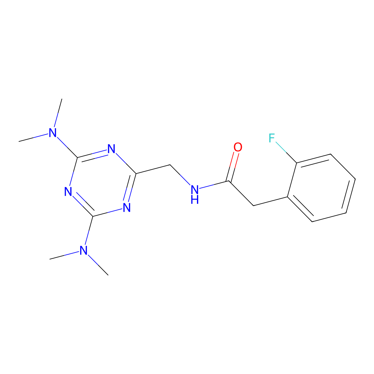N-{[4,6-bis(dimethylamino)-1,3,5-triazin-2-yl]methyl}-2-(2-fluorophenyl)acetamide molecular structure, CAS 2034573-02-7