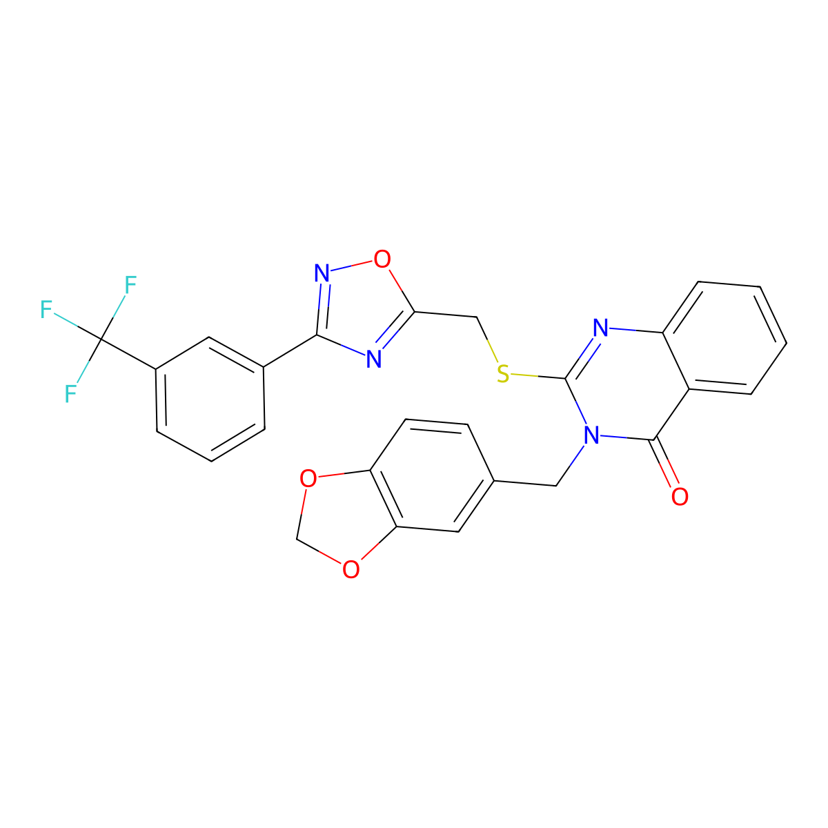 3-(benzo[d][1,3]dioxol-5-ylmethyl)-2-(((3-(3-(trifluoromethyl)phenyl)-1,2,4-oxadiazol-5-yl)methyl)thio)quinazolin-4(3H)-one molecular structure, CAS 2034573-09-4