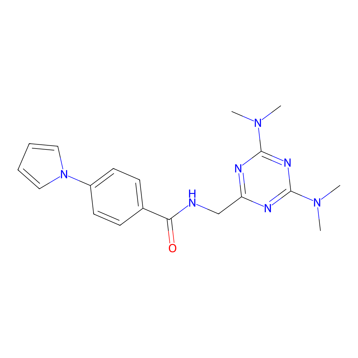 N-((4,6-bis(dimethylamino)-1,3,5-triazin-2-yl)methyl)-4-(1H-pyrrol-1-yl)benzamide molecular structure, CAS 2034573-12-9