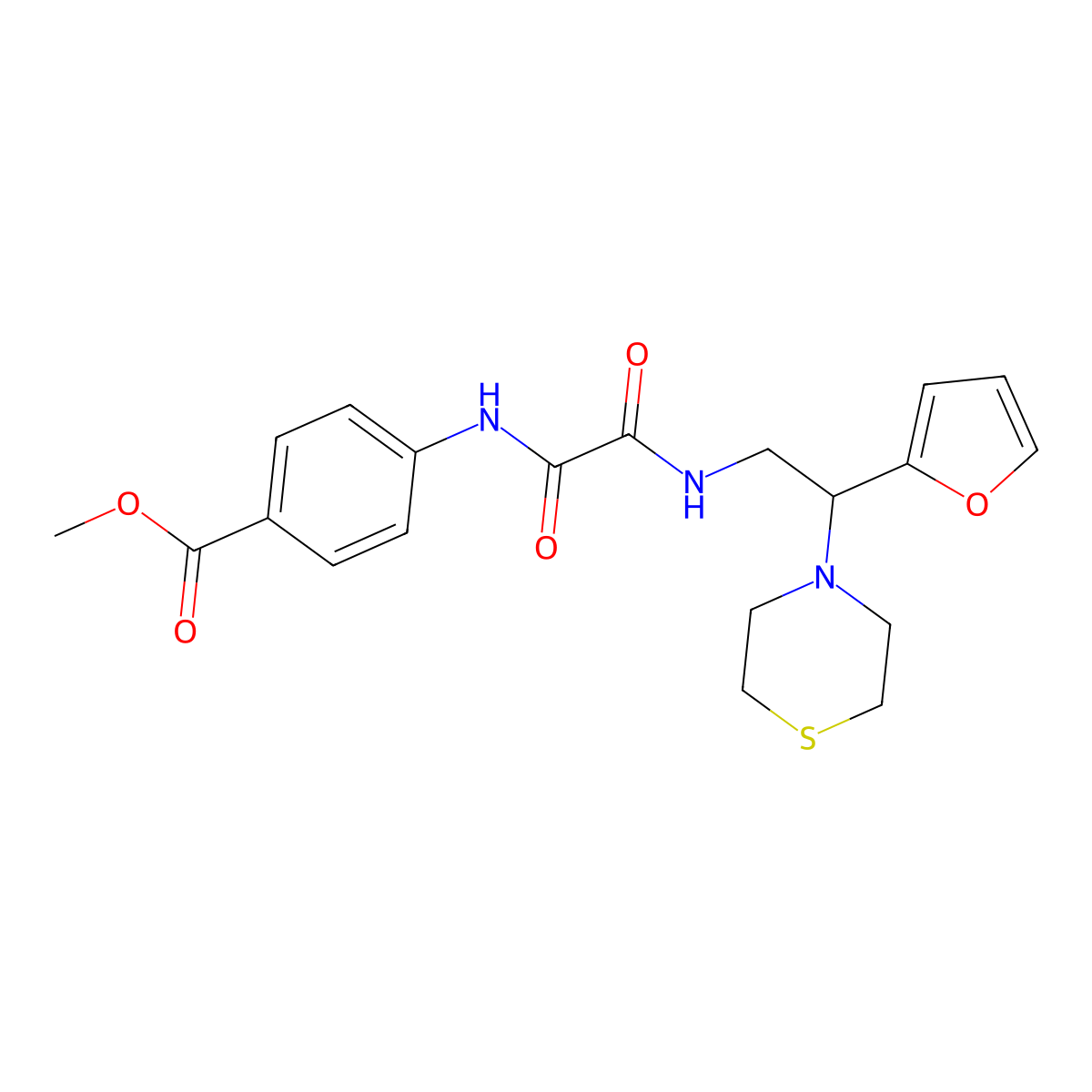 Methyl 4-(2-((2-(furan-2-yl)-2-thiomorpholinoethyl)amino)-2-oxoacetamido)benzoate molecular structure, CAS 2034573-13-0