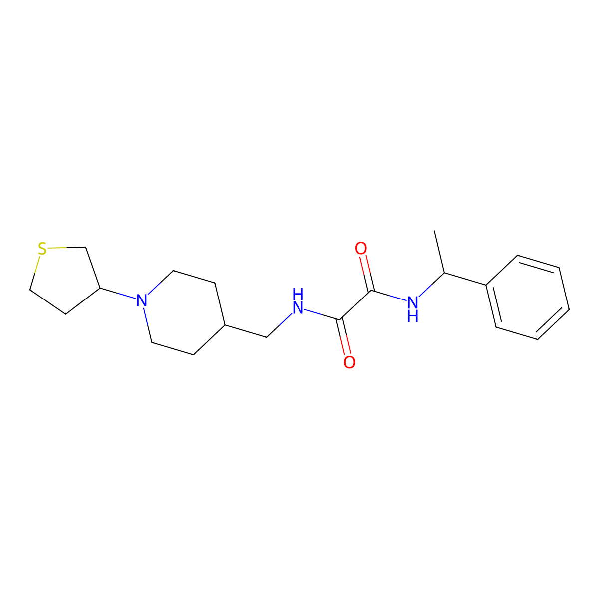 N1-(1-phenylethyl)-N2-((1-(tetrahydrothiophen-3-yl)piperidin-4-yl)methyl)oxalamide molecular structure, CAS 2034573-14-1