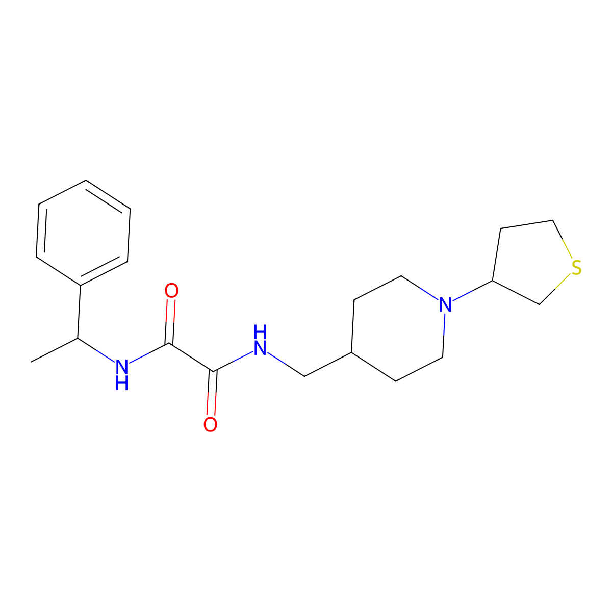 N1-(1-phenylethyl)-N2-((1-(tetrahydrothiophen-3-yl)piperidin-4-yl)methyl)oxalamide molecular structure, CAS 2034573-14-1