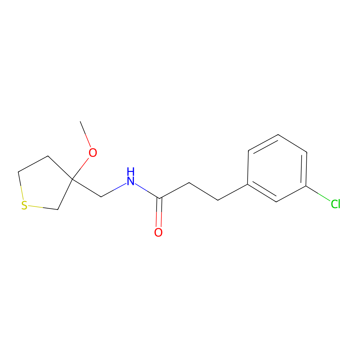 3-(3-chlorophenyl)-N-[(3-methoxythiolan-3-yl)methyl]propanamide molecular structure, CAS 2034573-15-2