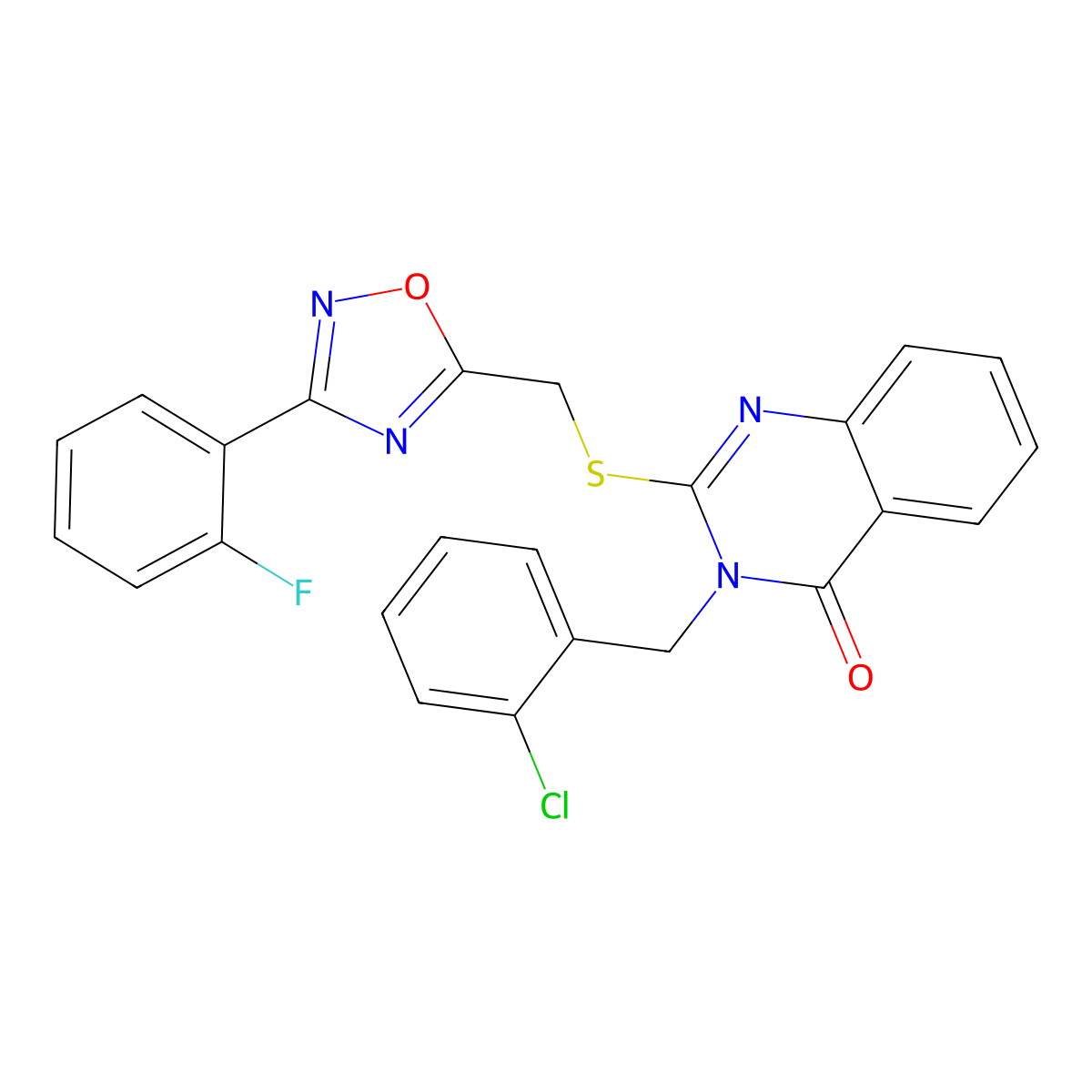 3-(2-chlorobenzyl)-2-(((3-(2-fluorophenyl)-1,2,4-oxadiazol-5-yl)methyl)thio)quinazolin-4(3H)-one molecular structure, CAS 2034573-16-3