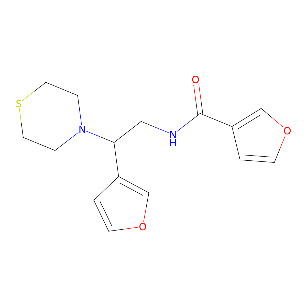 N-(2-(furan-3-yl)-2-thiomorpholinoethyl)furan-3-carboxamide molecular structure, CAS 2034573-19-6