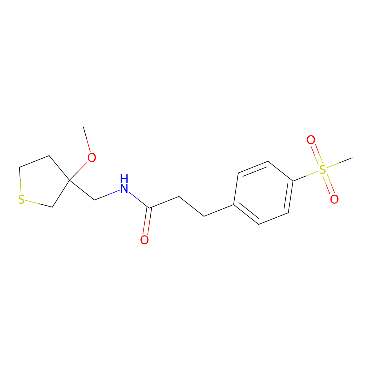 N-((3-methoxytetrahydrothiophen-3-yl)methyl)-3-(4-(methylsulfonyl)phenyl)propanamide molecular structure, CAS 2034573-22-1