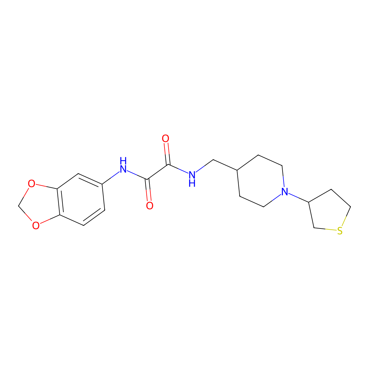 N1-(benzo[d][1,3]dioxol-5-yl)-N2-((1-(tetrahydrothiophen-3-yl)piperidin-4-yl)methyl)oxalamide molecular structure, CAS 2034573-23-2