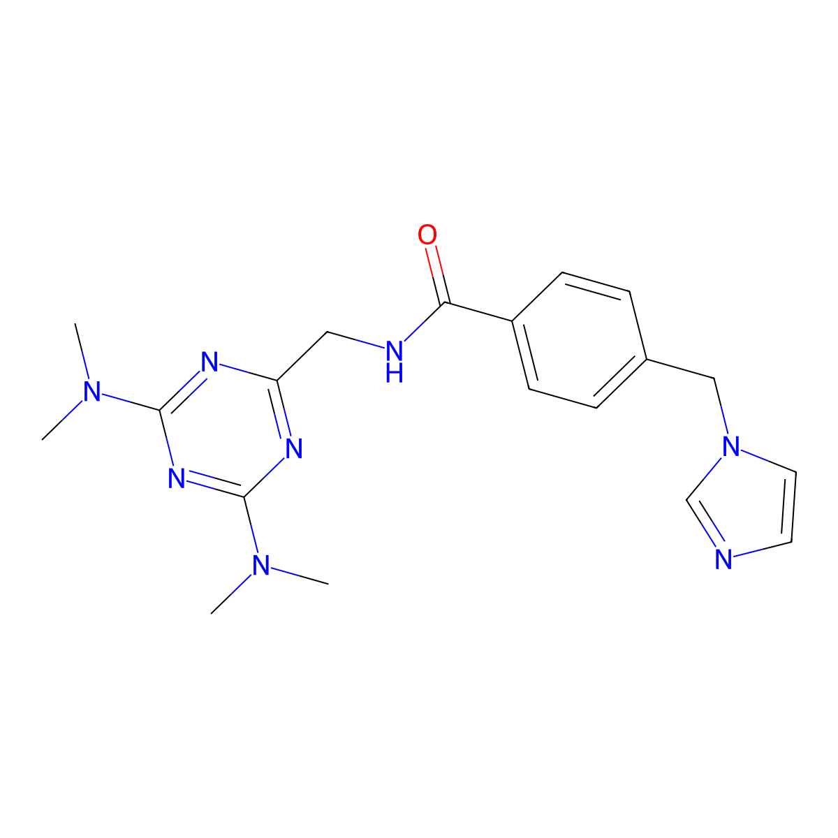 4-((1H-imidazol-1-yl)methyl)-N-((4,6-bis(dimethylamino)-1,3,5-triazin-2-yl)methyl)benzamide molecular structure, CAS 2034573-24-3