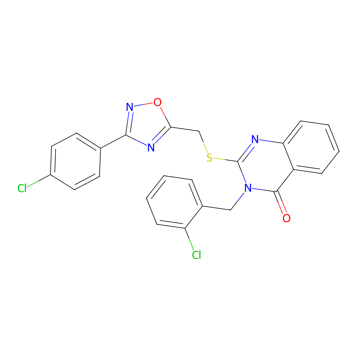 3-(2-chlorobenzyl)-2-(((3-(4-chlorophenyl)-1,2,4-oxadiazol-5-yl)methyl)thio)quinazolin-4(3H)-one molecular structure, CAS 2034573-25-4