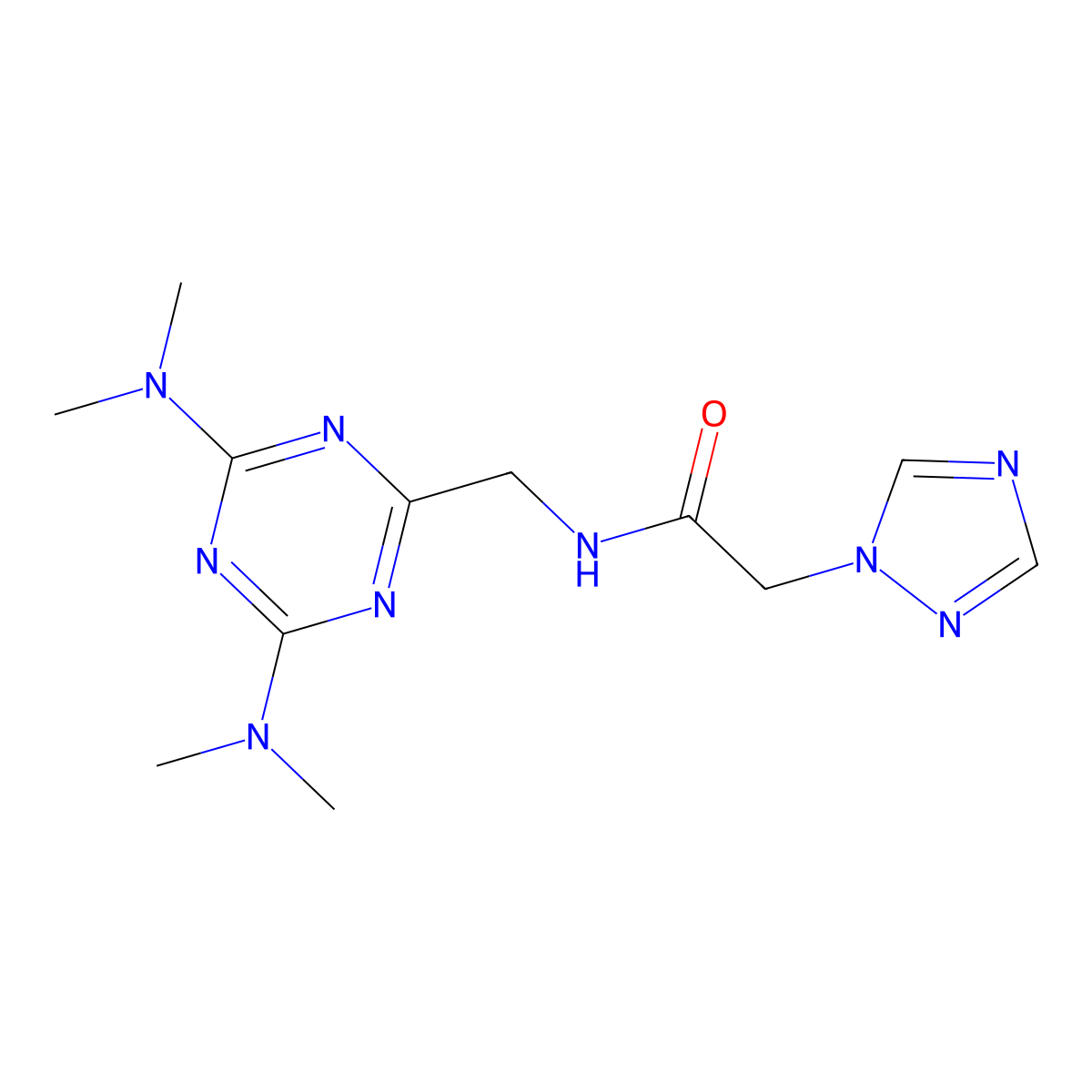 N-{[4,6-bis(dimethylamino)-1,3,5-triazin-2-yl]methyl}-2-(1H-1,2,4-triazol-1-yl)acetamide molecular structure, CAS 2034573-27-6