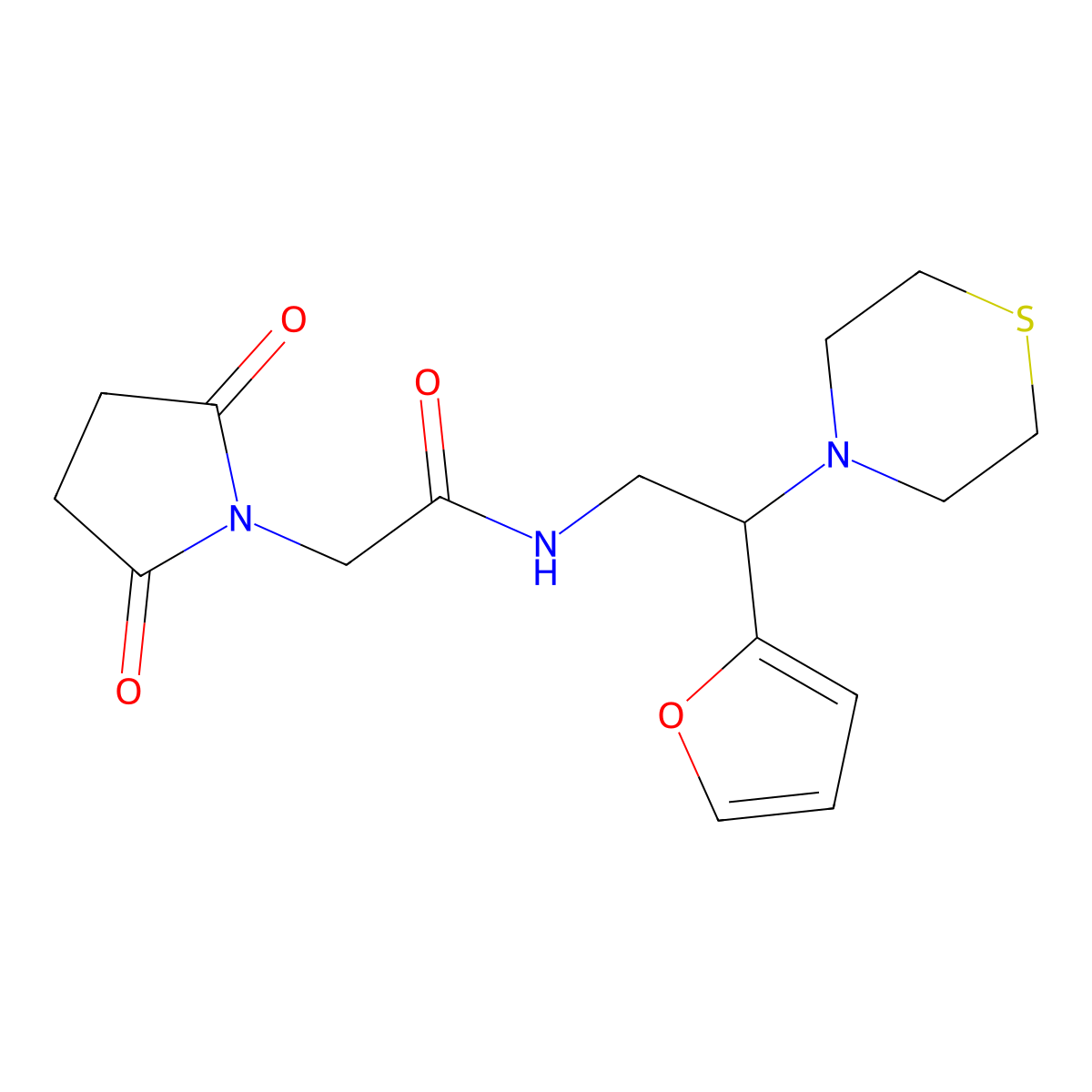 2-(2,5-dioxopyrrolidin-1-yl)-N-(2-(furan-2-yl)-2-thiomorpholinoethyl)acetamide molecular structure, CAS 2034573-28-7