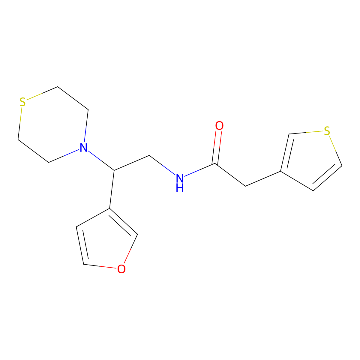 N-(2-(furan-3-yl)-2-thiomorpholinoethyl)-2-(thiophen-3-yl)acetamide molecular structure, CAS 2034573-31-2