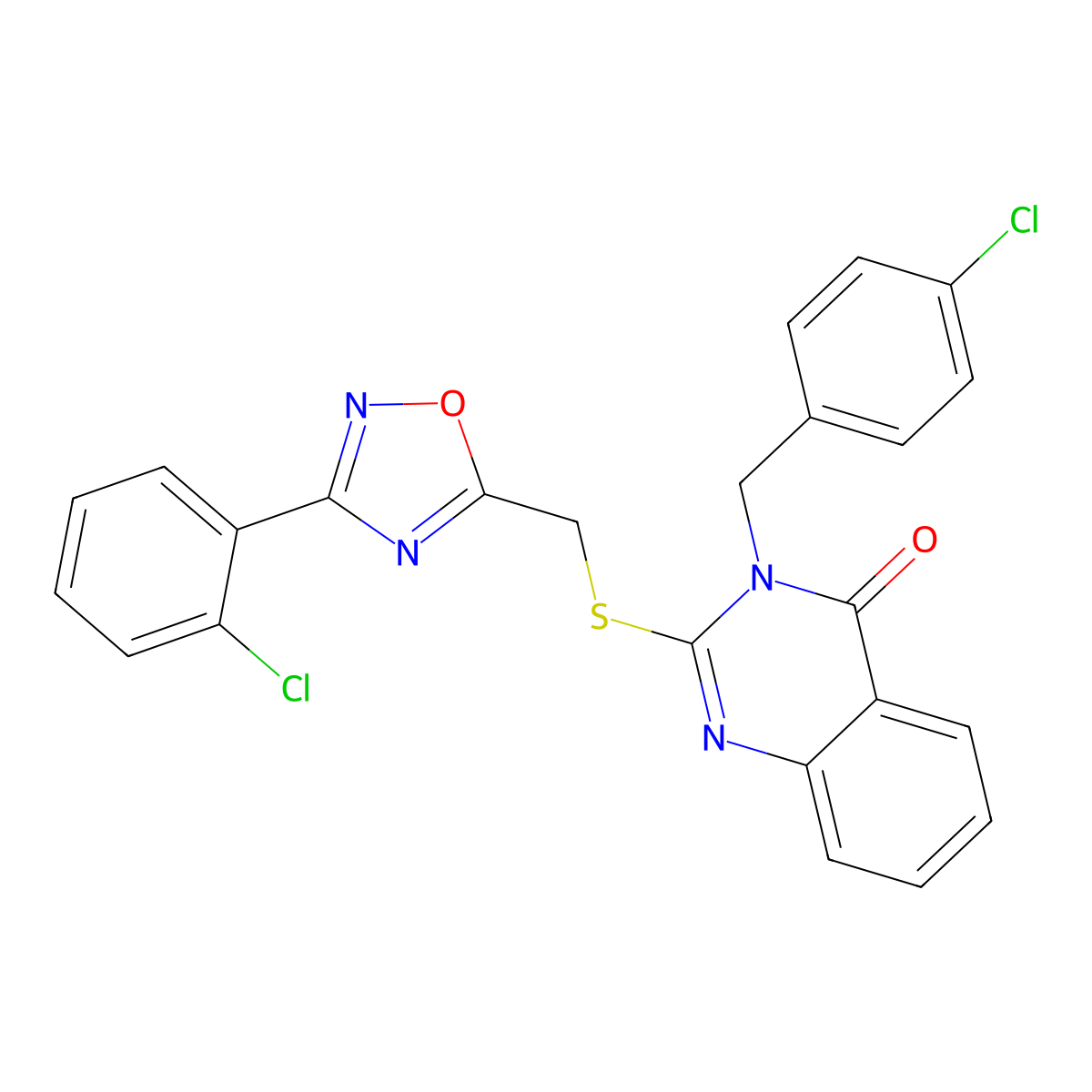 3-(4-chlorobenzyl)-2-(((3-(2-chlorophenyl)-1,2,4-oxadiazol-5-yl)methyl)thio)quinazolin-4(3H)-one molecular structure, CAS 2034573-32-3