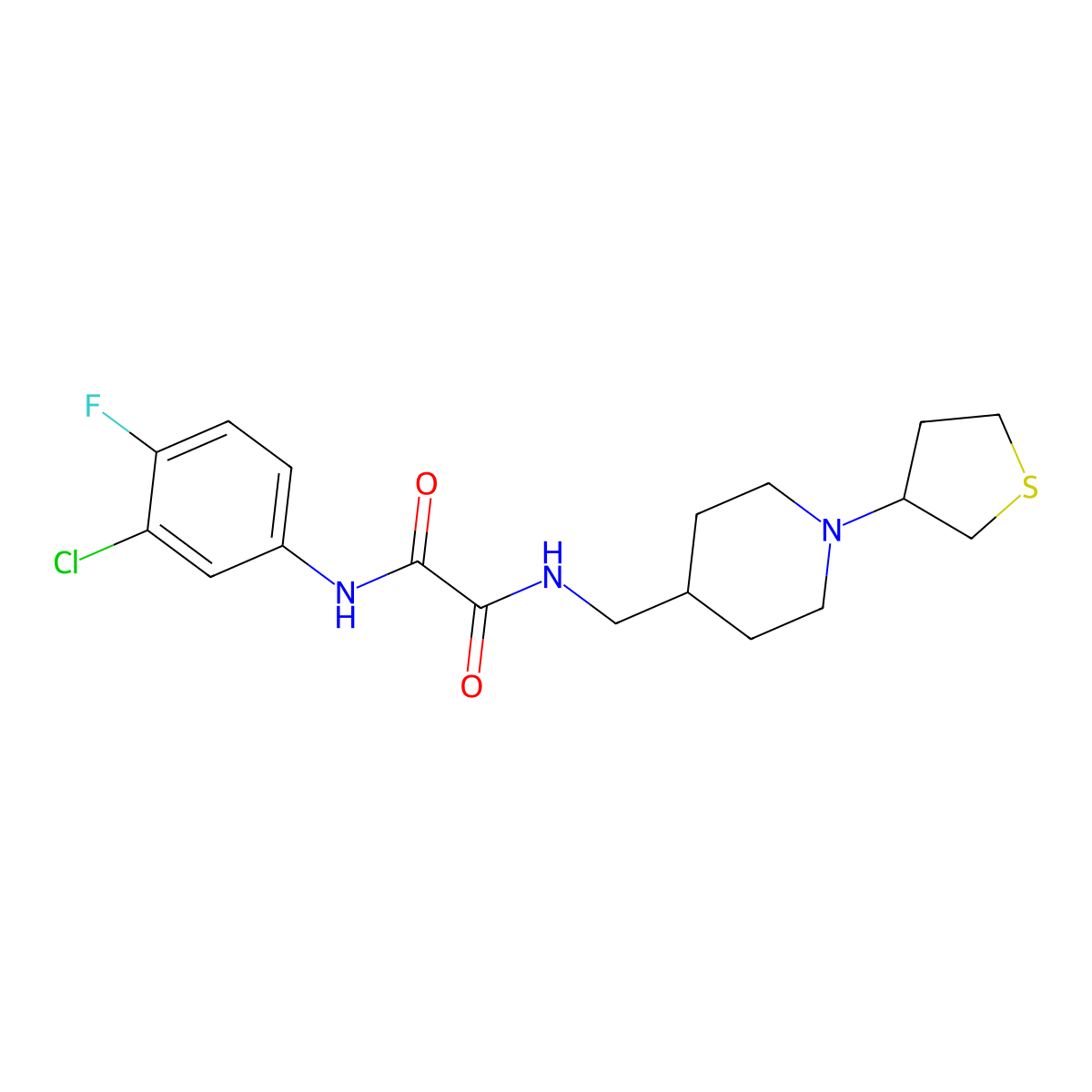 N1-(3-chloro-4-fluorophenyl)-N2-((1-(tetrahydrothiophen-3-yl)piperidin-4-yl)methyl)oxalamide molecular structure, CAS 2034573-33-4