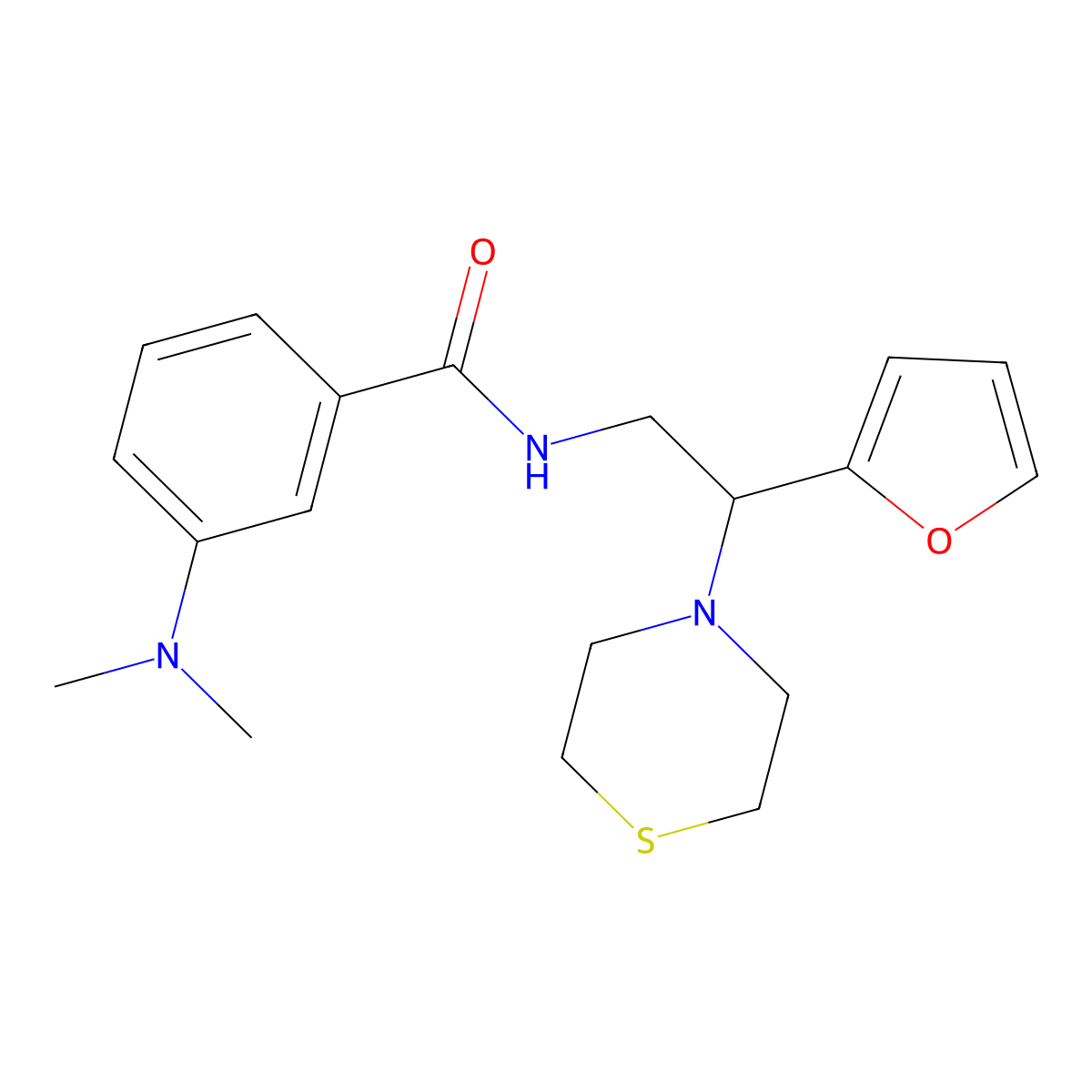 3-(dimethylamino)-N-(2-(furan-2-yl)-2-thiomorpholinoethyl)benzamide molecular structure, CAS 2034573-34-5