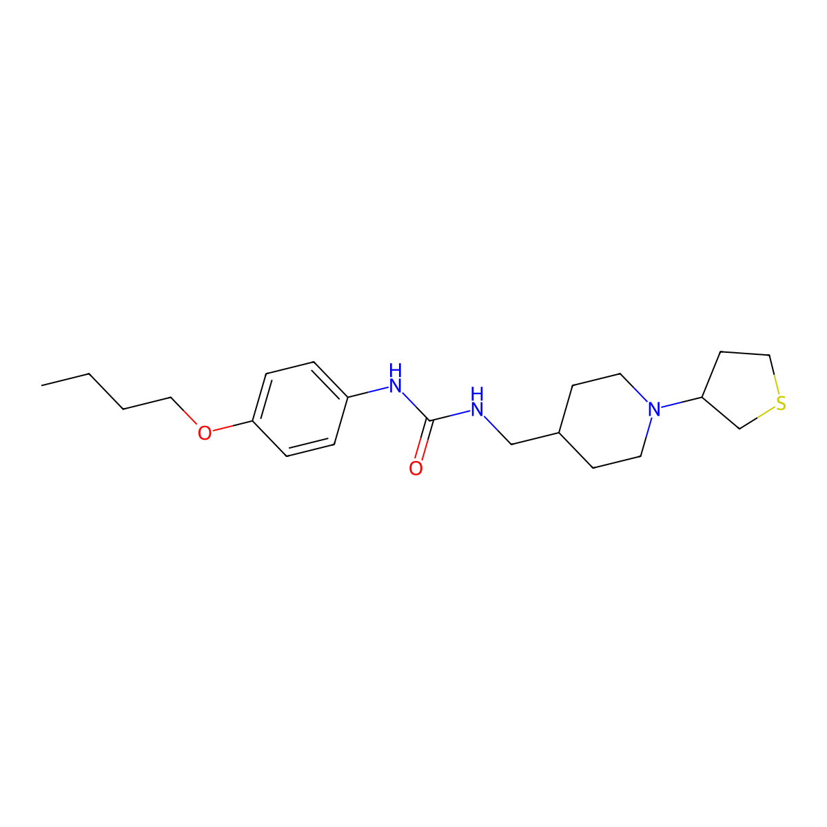 1-(4-Butoxyphenyl)-3-((1-(tetrahydrothiophen-3-yl)piperidin-4-yl)methyl)urea molecular structure, CAS 2034573-42-5