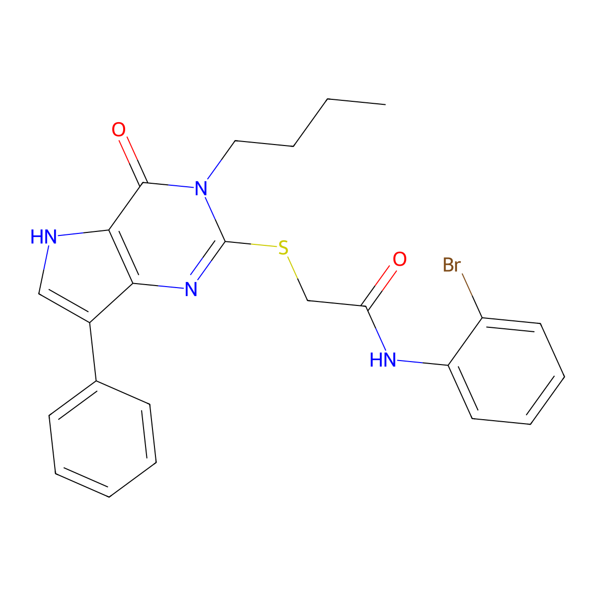 N-(2-bromophenyl)-2-((3-butyl-4-oxo-7-phenyl-4,5-dihydro-3H-pyrrolo[3,2-d]pyrimidin-2-yl)thio)acetamide molecular structure, CAS 2034573-49-2