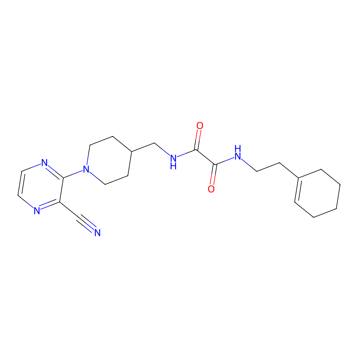 N1-((1-(3-cyanopyrazin-2-yl)piperidin-4-yl)methyl)-N2-(2-(cyclohex-1-en-1-yl)ethyl)oxalamide molecular structure, CAS 2034573-50-5