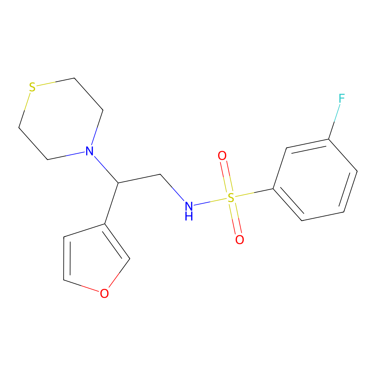3-fluoro-N-(2-(furan-3-yl)-2-thiomorpholinoethyl)benzenesulfonamide molecular structure, CAS 2034573-51-6