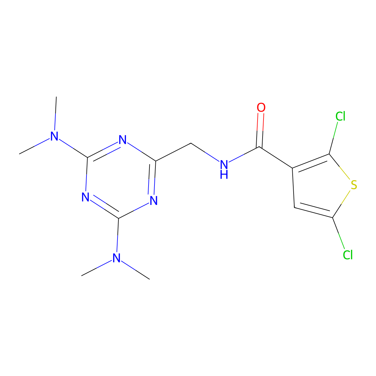 N-((4,6-bis(dimethylamino)-1,3,5-triazin-2-yl)methyl)-2,5-dichlorothiophene-3-carboxamide molecular structure, CAS 2034573-56-1