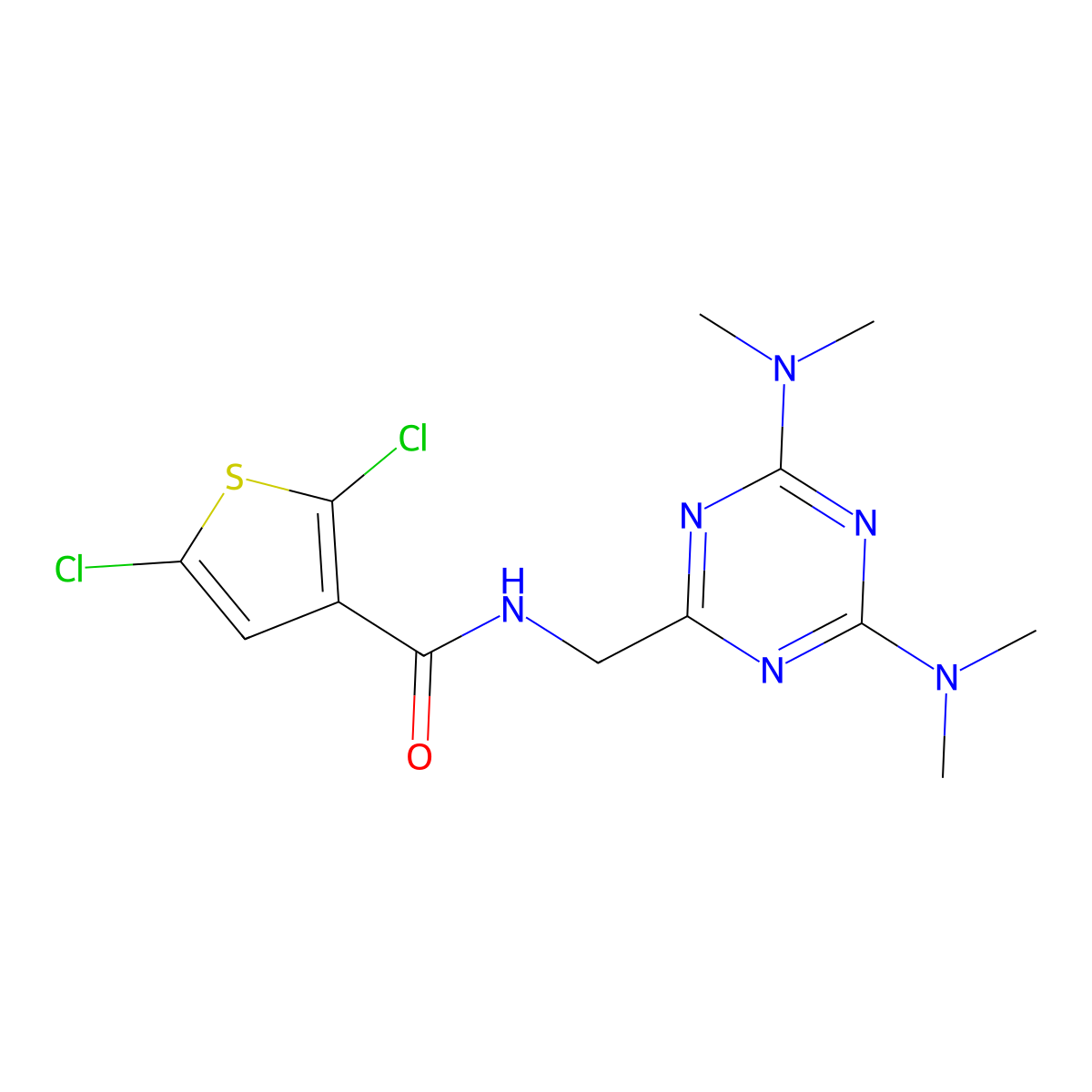 N-((4,6-bis(dimethylamino)-1,3,5-triazin-2-yl)methyl)-2,5-dichlorothiophene-3-carboxamide molecular structure, CAS 2034573-56-1