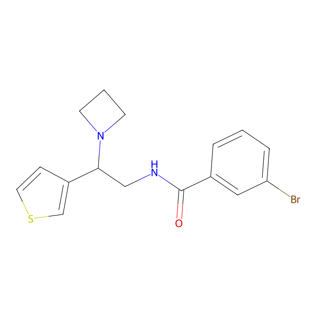 N-(2-(azetidin-1-yl)-2-(thiophen-3-yl)ethyl)-3-bromobenzamide molecular structure, CAS 2034573-62-9